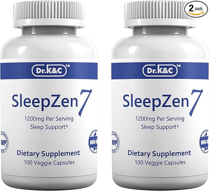 Dr.K&C SleepZen7 Sleep Supplement – All Natural Botanical Plant Sourced 1200 mg 200 Veggie Capsules Sleeping Support Organic Tart Cherry Valerian Root Extract No Filler Non GMO 2pk