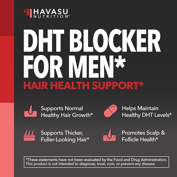 DHT Blocker for Men with Biotin 10000mcg Per Serving, Saw Palmetto Extract & MSM - Supports Normal Healthy Hair Growth - With Pea Extract & Stinging Nettle - Vegan, Non-GMO, Gluten Free - 30 Servings
