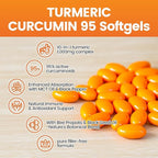 10-in-1 Turmeric Supplement Softgels, 95% Curcumin for 1000mg, Made Mct Oil, 60-Day Supply with Black Pepper, Ginger, Propolis Powder, Black Seed Oil, Saw Palmetto Oil, Zinc, Vitamin D3, E & More