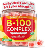 Super Vitamin B Complex Gummies - Methylated B Complex for Women & Men, All B Vitamins, Methyl B12, Methylfolate, Vitamin C, Choline, Inositol, PABA for Energy, Brain & Immune, 0g Sugar, Vegan, 60 Cts
