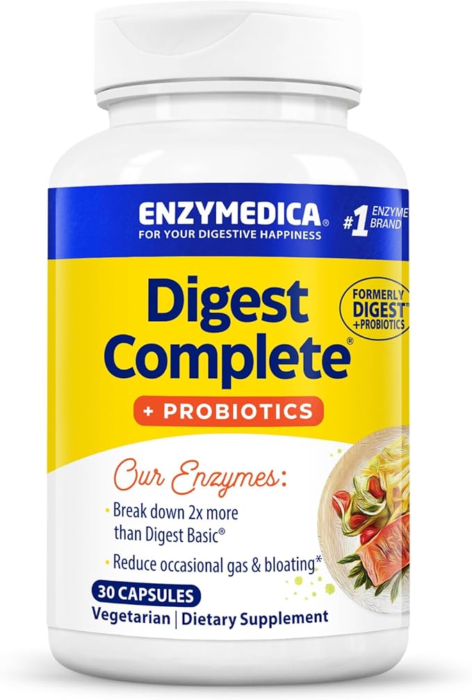 Enzymedica, Digest Complete + Probiotics, Full Range Digestive Enzymes with 800 Million CFU Active Cultures per Capsule, 30 Capsules