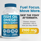 4-in-1 Fish Oil Omega 3 Fatty Supplements (2100mg) - Omega 3 Fish Oil with Vitamins D3 K2 and CoQ10 - Lemon Flavored (120 softgels)