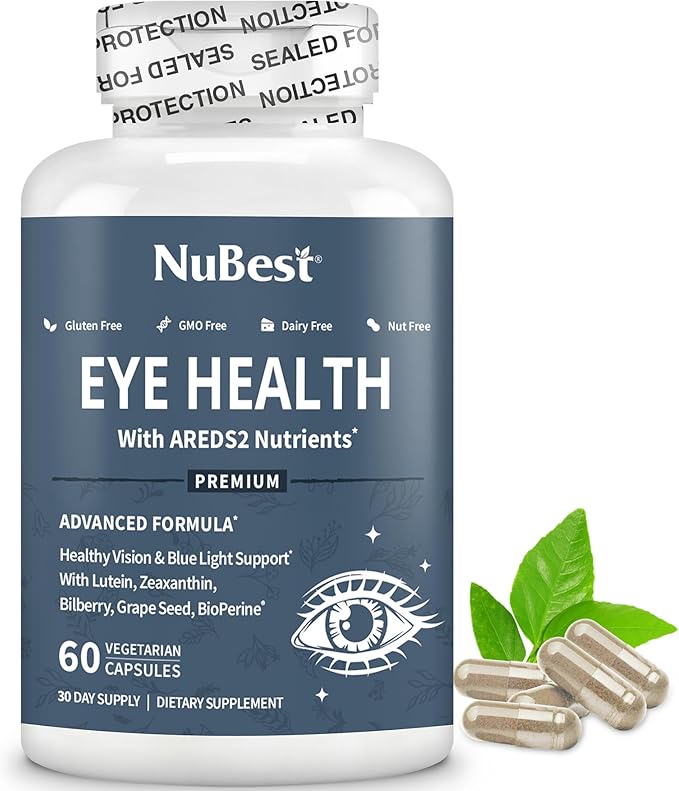 NuBest AREDS 2 Eye Vitamins with Beta Carotene Carrot Powder, 20mg Lutein, 4mg Zeaxanthin, Bilberry, Grape Seed, BioPerine, B-Complex, Multivitamin for Eye Health | Pack 2