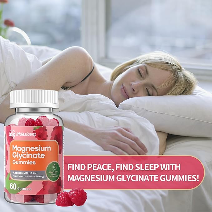 Magnesium Glycinate Gummies, Sugar Free Magnesium Supplement w/Ashwagandha, Zinc, Vegan Magnesium Glycinate Supplement for Adults - 60 Cherry Gummies