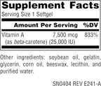 Source Naturals Beta Carotene 25000 iu Antioxidant Protection - Converted by Body to Vitamin A - 250 Softgels