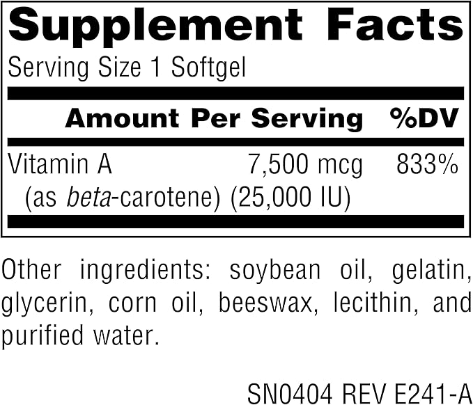 Source Naturals Beta Carotene 25000 iu Antioxidant Protection - Converted by Body to Vitamin A - 250 Softgels
