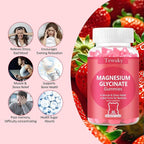 Magnesium Glycinate Gummies 2 Bottles, Sugar-Free for Adults & Kids, Magnesium Gummy for Relaxation, Stress & Muscle Relief, Supports Bone & Nerve Health, Vegan, Pectin-Based, Strawberry Flavor