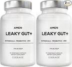 Amen Leaky Gut Supplement - Advanced Formula with Bioavailable L Glutamine, Zinc, Turmeric, DGL Licorice Root - Marshmallow Root - Probiotics & Fermented Prebiotics - Vegan, Non-GMO - 2-Pack