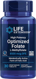 Life Extension High Potency Optimized Folate – L-methylfolate – Folic Acid, 8500 mcg DFE – Heart & Brain Support, Healthy Homocysteine Levels – Gluten-Free, Non-GMO, Vegetarian – 30 Tablets
