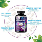 Probiotics 100 Billion CFU Per Serving - 10 Probiotic Strains & Prebiotics - Digestive Gut Health, Immune Support & Occasional Constipation, Gas & Bloating - Daily Supplement For Adults - 60 Capsules