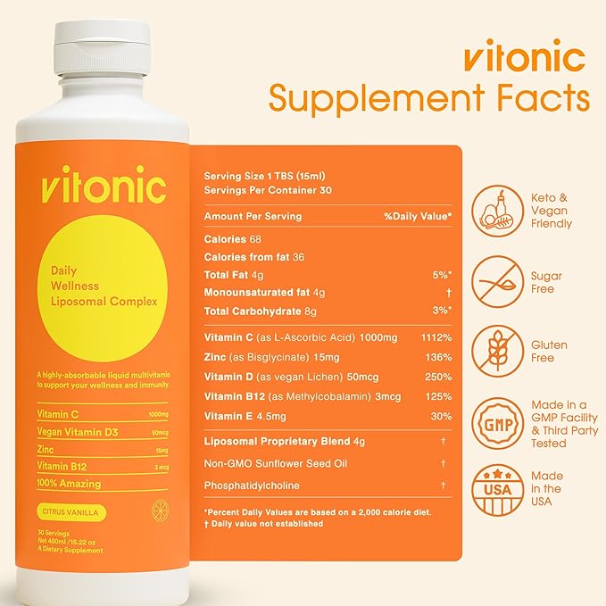 Liposomal Vitamin C 1000mg Liquid – Family Immunity Support | Up to 5× Higher Absorption | Multivitamin with D3, B12, Zinc | Collagen & Recovery Support | Vegan, Sugar-Free | 30 Servings