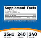 Nutricost Vitamin B6 (Pyridoxine HCl) 25mg, 240 Capsules - Non-GMO, Gluten Free and Vegetarian Friendly