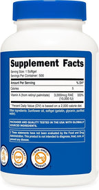 Nutricost Vitamin A 10,000 IU, 500 Softgels (3 Bottles)