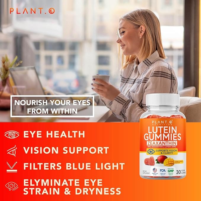 Lutein & Zeaxanthin Gummies - Delicious Vegan Eye Health Vitamins Clinically Studied 20mg Lutein and Zeaxanthin for Vision Clarity Dry Eye Relief and Blue Light Support