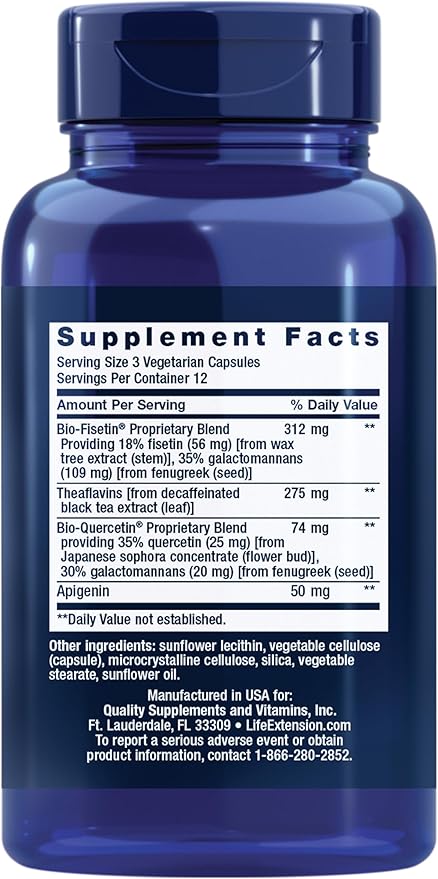 Life Extension Senolytic Activator®*,Healthy Aging,Cellular Health Support,bioavailable quercetin and Fisetin,apigenin,Black Tea theaflavins,Gluten Free,Non-GMO,Vegetarian,36 Capsules,(Pack of 2)