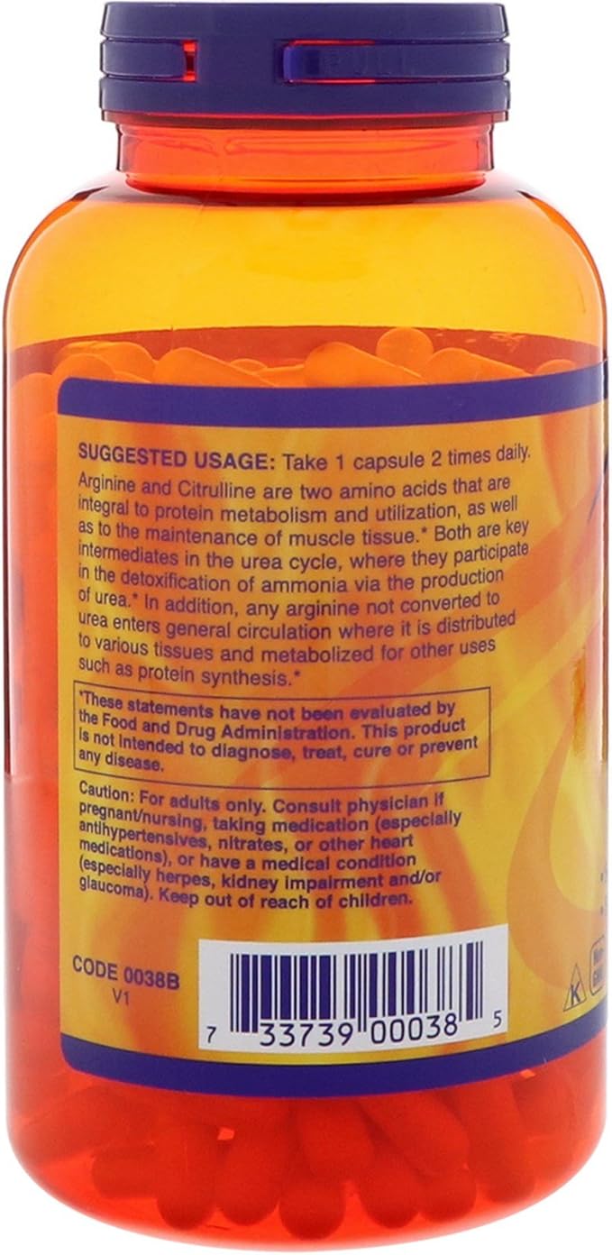 NOW Sports Nutrition, Arginine & Citrulline 500 mg/ 250 mg, Amino Acids, 240 Veg Capsules