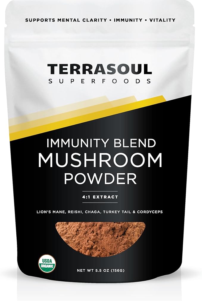 Terrasoul Superfoods Organic Five Mushroom Blend | Adaptogenic | USDA Organic, Vegan, Non-GMO, Gluten-Free | Reishi, Chaga, Lion’s Mane, Cordyceps, Turkey Tail