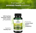 Swanson Saw Palmetto Full Spectrum Herbal Supplement for Men Seeking Prostate, Hair, and Urinary Health Support - 540 mg (100 Vegan Capsules, 2 Pack)