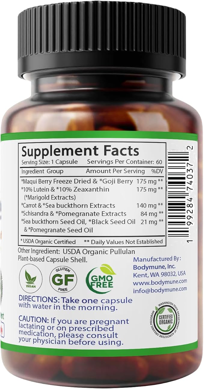 Advanced EyeCare | USDA Organic Eye Health Supplement with Lutein & Zeaxanthin | Maqui, Goji & Sea Buckthorn Extracts | 60-Day Supply | Vegan, Non-GMO, Made in USA