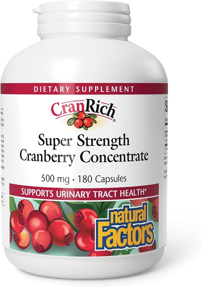 Natural Factors CranRich Super Strength Cranberry Concentrate - Antioxidant Support Supplement with Cranberry Concentrate - Aids Urinary Tract & Bladder Health - 180 Capsules (180 Servings)