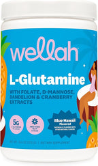 Wellah L-Glutamine Powder Blue Hawaii (50 Servings) - 5g L-Glutamine Per Serving, Sweetened with Stevia