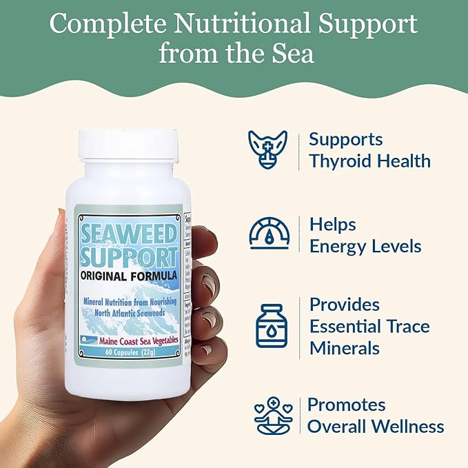 Maine Coast Sea Vegetables Seaweed Support Original Formula | Natural Source of Iodine from Seaweed | Daily Use Iodine Supplement | Organic Alaria, Sea Lettuce, Dulse & Bladderwrack blend | 60 Capsule