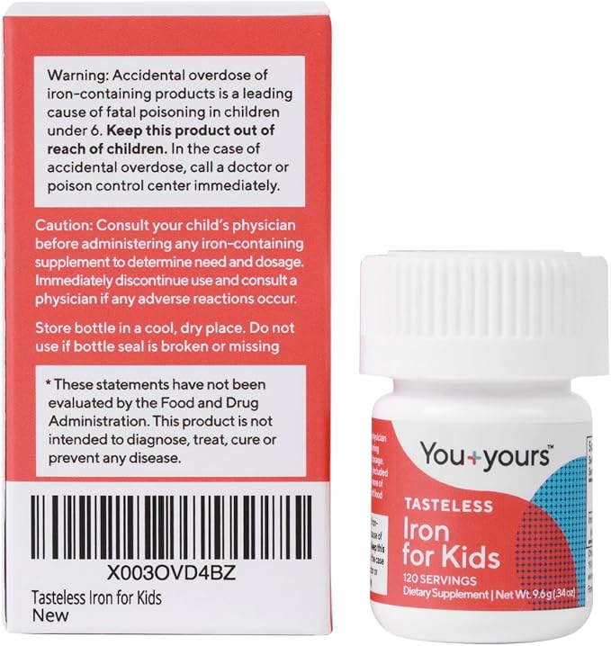 Tasteless Iron for Kids + Toddlers- 4-Month Supply- No Sweeteners, Flavors or Preservatives. Add to Beverages or Food. Pure, Flavorless Children's Iron Supplement.