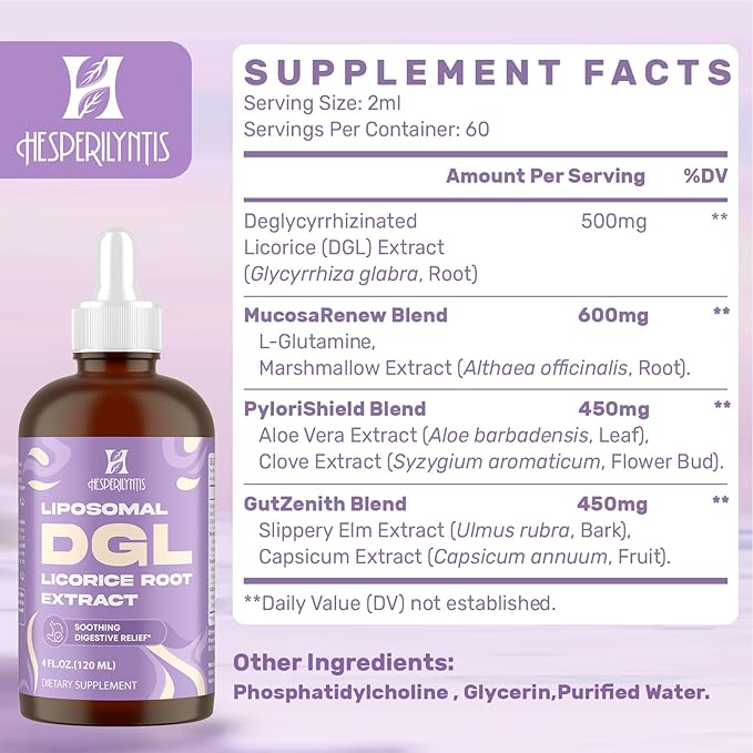 Liposomal DGL Licorice Root Extract - Deglycyrrhizinated Licorice with L-Glutamine, Marshmallow, Clove, and Slippery Elm - Digestive, Stomach Lining, Elimination, Max Absorption, 120 Servings