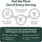 Organics Ocean Better Fiber - Daily Fiber Supplement - Soften Stool for Effortless Bowel Movements - with Psyllium Hulk and Slippery Elm - 90 Capsules