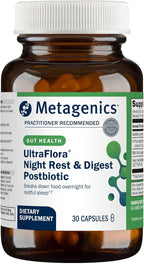 Metagenics UltraFlora Night Rest & Digest Postbiotic - Postbiotic Capsules - Digestive Enzymes & Botanical Extracts - Nighttime Formula to Support Gut-Brain Connection & Restful Sleep - 30 Capsules