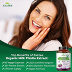 Zazzee USDA Organic Milk Thistle 30:1 Extract, 80% Silymarin, 60 Vegan Capsules, 2 Month Supply, Certified Kosher, High Potency Liver & Antioxidant Support, Silybum Marianum, Non-GMO, Made in the USA