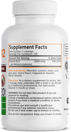Bronson Methyl B12 5000 mcg Vitamin B12 Methylcobalamin Energy & Brain Support, 120 Lozenges