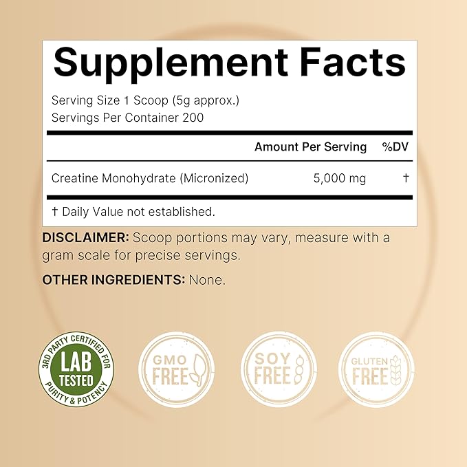 NatureBell Creatine Monohydrate Powder 1,000g, 5,000mg Per Serving, 200 Servings (2.2 lb) | Micronized, Pure & Unflavored | Pre-Workout Muscle Support* | Keto, Vegan, Filler-Free