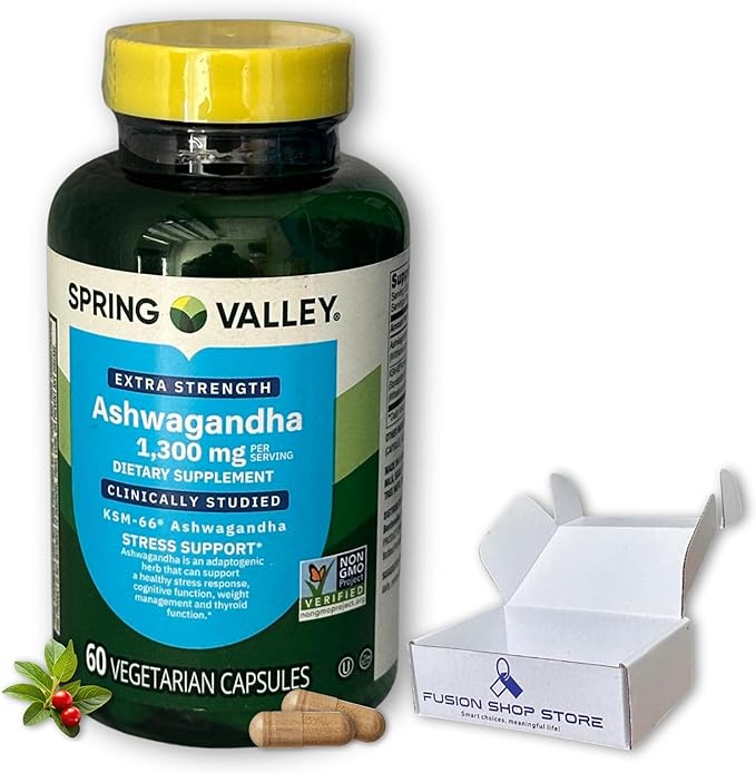 Ashwagandha ksm 66 1300mg- Capsules Extra Strength, 60ct (Pack of 1), Boxed By Fusion Shop Store