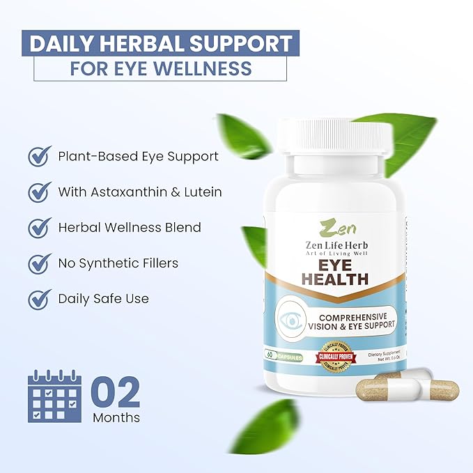 ZEN LIFE HERB Eye Health with Panax Notoginseng Astaxanthin Lutein and Zeaxanthin (60 Capsules) | GMP Certified