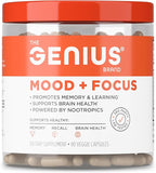 The Genius Brand Genius Mood+Focus - Nootropic Supplement with Organic Lion’s Mane, Alpha GPC & More for Brain Health - Memory Support & Focus Support - Non-GMO - 90 Veggie Capsules