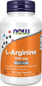 NOW Foods Supplements, L-Arginine 500 mg, Nitric Oxide Precursor*, Amino Acid, 100 Veg Capsules