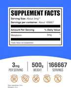 BulkSupplements.com Melatonin Powder - Pure Melatonin, Sleep Aid for Adults - Vegan & Gluten Free, 3mg per Serving, 500g (1.1 lbs) (Pack of 1)