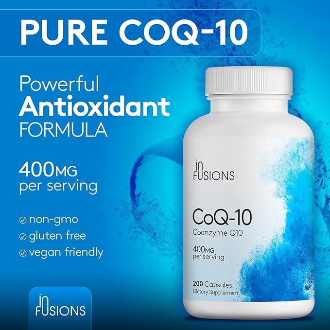 Infusions Pure Extra Strength CoQ10 400mg 200 Capsules High Absorption Gluten Free Non-GMO