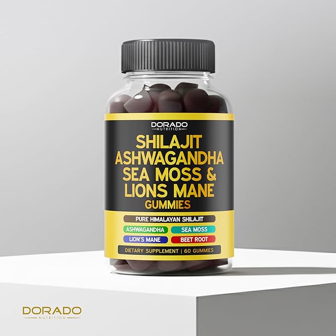 Shilajit Gummies with Sea Moss, Ashwagandha & Lions Mane - (Shilajit Supplement for Men & Women, Energy & Immunity Support ) Third Party Tested, Vegan Safe, NON GMO & Made in USA (60 Gummies)