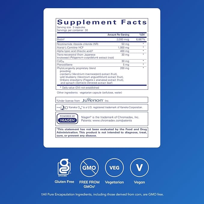 Pure Encapsulations RevitalAge Ultra 90's - Aids Healthy Aging - Mitochondrial Support* - Antioxidant-Rich - Gluten Free & Non GMO - 90 Capsules