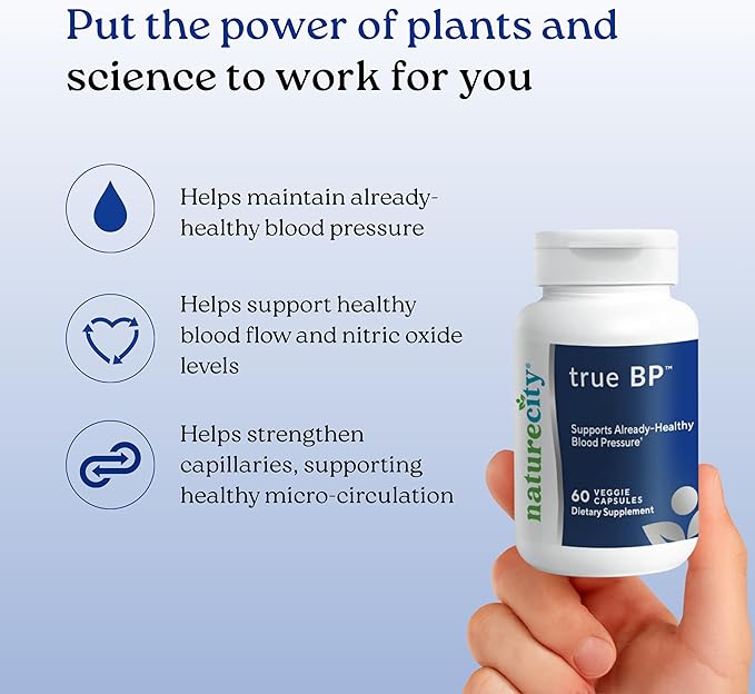 NatureCity True-BP | Supplements to Support Blood Flow for Heart Health | MegaNatural-BP 80mg 16% Oleuropein (60 Veggie Capsules) Non-GMO, Gluten Free
