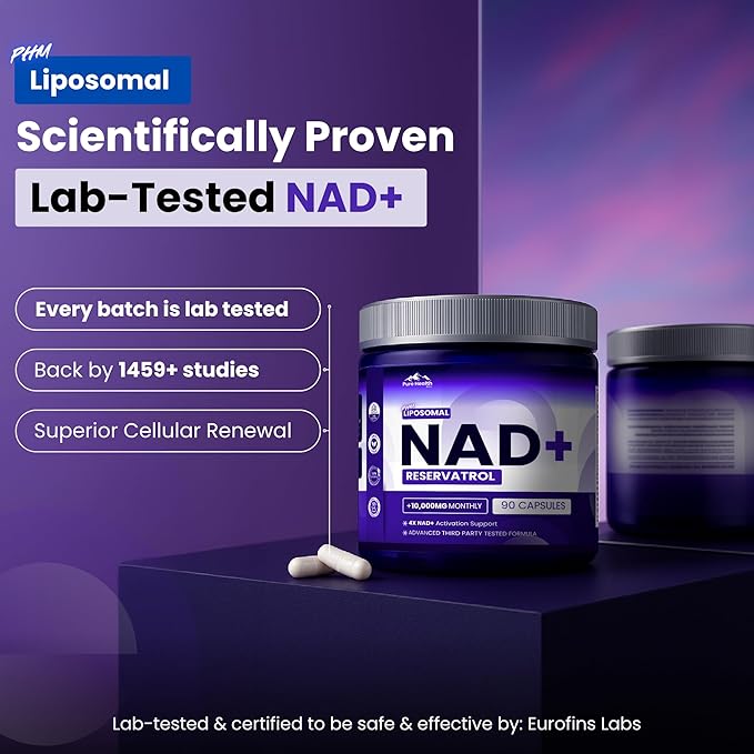 PHM NAD Resveratrol Supplement - 10,000mg Extra Strength | NAD+ Liposomal Supplements for Men and Women | NMN & NMNH Alternative | 90 Capsules, 1.5 Months Supply