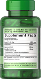Puritan's Pride Berberine, Alpha Lipoic Acid & Grape Seed, Promotes Antioxidant Support, 90 Vegetable Capsules