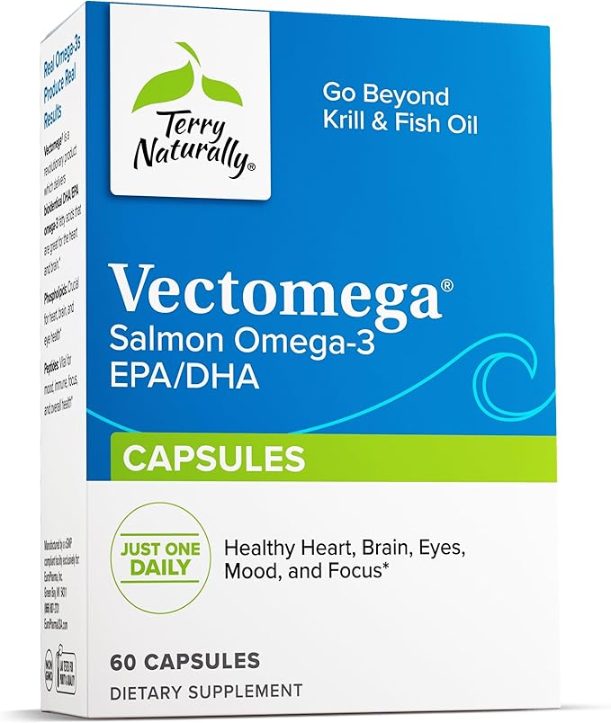 Terry Naturally Vectomega - Dietary Supplement with EPA & DHA - Omega-3 Capsules for Brain & Heart Health Support - Nutritional Supplement with Essential Fatty Acids & Peptides - 60
