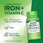 Nature's Truth Iron Plus Vitamin C Tablets | 65mg of Iron | 90 Count | High Potency | Vegan, Non-GMO & Gluten Free Supplement