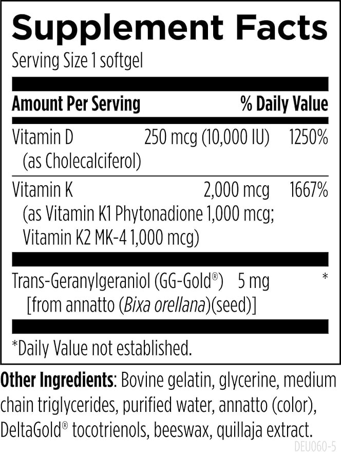 Designs for Health D-Evail 10K - 10,000 IU Vitamin D Supplement with Vitamin K (K1, K2 as MK-4) + GG - Bone, Cardiovascular + Immune Support - Improved Bioavailability Vitamin D3 (60 Softgels)