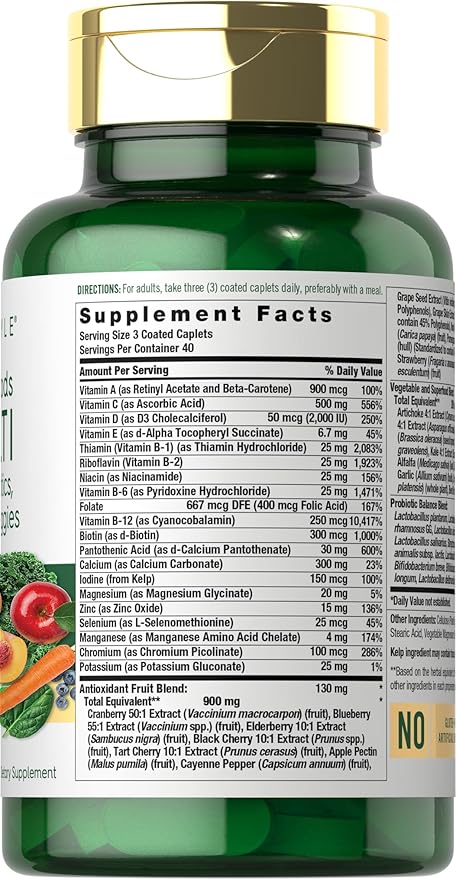 Carlyle Fruits and Veggies Supplement | 120 Count | Superfood Multivitamin with Probiotics | Made with 20 Fruits and Vegetables | Non-GMO & Gluten Free