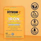 Vitron-C Iron Supplement, Once Daily, High Potency Iron Plus Vitamin C, Support Red Blood Cell Production, Dye Free Tablets, 60 Count (Pack of 4)