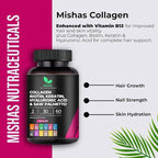 Multi Collagen Hair Pills - Biotin 10,000mcg, Keratin & Hyaluronic Acid - Hair Growth - Hair Skin & Nails Vitamins & DHT Blocker - Vitamin E Folic Acid Pumpkin Seed MSM, Saw Palmetto 60 Vegan Capsules